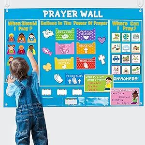 WATINC 37Pcs Prayer Wall Felt Story Board Set with Prayer Story Card, Prayer Felt Bulletin Board Accessories, Religious Flannel Felt Board Stories for Preschool Kids Classroom Sunday School Home Prayer Wall Childrens Church, Classroom Prayer Wall, Preschool Sunday School Classroom Decor, Sunday School Classroom Set Up, Sunday School Classroom Ideas, Sunday School Bulletin Boards, Sunday School Prayer, Classroom Prayer, Sunday School Classroom Decor