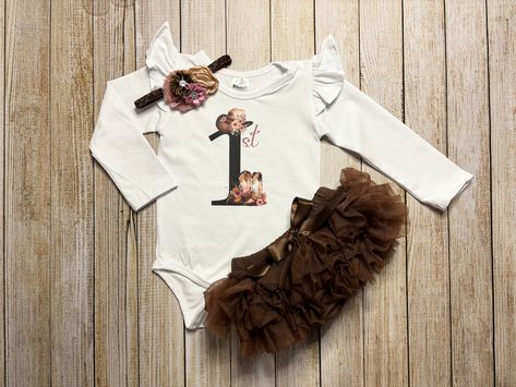 Baby girl 1st Birthday Tutu outfit - Brown Tutu with color coordinating western design - Country Western Rodeo First Birthday set - Cowgirls 1st Birthday Cowgirl Outfit, One Year Old Cowgirl Outfit, My First Rodeo Onesie, Rodeo First Birthday, Baby Western Outfit Girl, Newborn Cowgirl Outfit, 1st Rodeo, 1st Birthday Tutu, Girl 1st Birthday