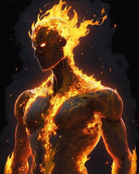 Fire King Fantasy Art, Fire Spirit Art, Crimson King, Power Ideas, Fire Warrior, Fire Demon, Man On Fire, Super Powers Art, Fire Element