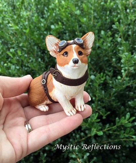 Corgi Clay Sculpture, Polymer Clay Corgi, Corgi Figurine, Polymer Clay Steampunk, Coffee Mug Crafts, Mug Crafts, Clay Diy Projects, Clay Crafts Air Dry, Polymer Clay Animals