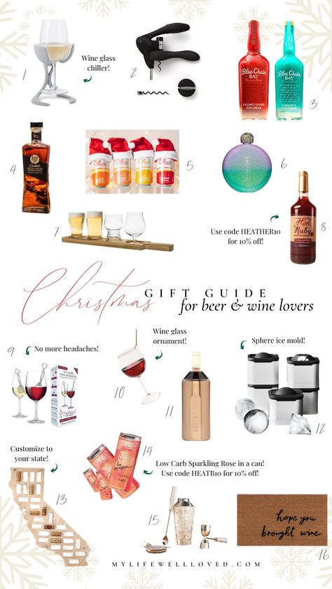 Visit here to see our variety of holiday cocktail gifts & wine lover gift ideas on My Life Well Loved! Get inspired to shop our different wine lover gift basket ideas here! Your friends and family will be thrilled when they open their very own cocktail gift sets for parties. If you're looking for wine gift baskets to offer a host or a loved one, then this is the blog post for you! Be sure to share our beer gifts basket ideas for men and women with those shopping for Christmas gifts. Gifts Basket Ideas, Beer Gifts Basket, Cocktail Gift Set, Beer And Wine, Wine Gift Baskets, Different Wines, Cocktail Gifts, Gift Guide For Him, Holiday Cocktail