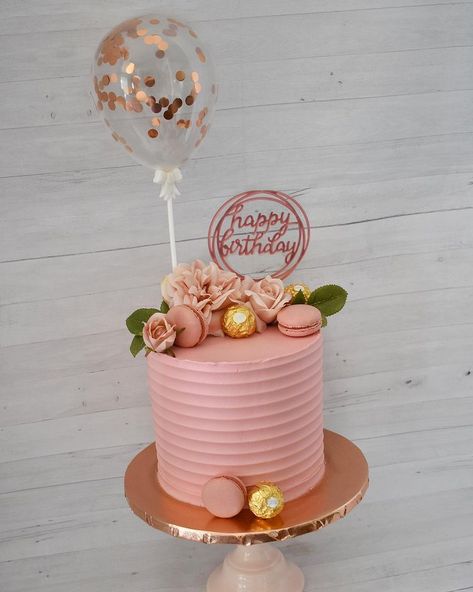 Dusty rose/rose gold Birthday Cake . . . . . . . . #buttercream #cake #rosegold #birthdaycake #ballooncake #ballooncaketopper #floralcakes… | Instagram Rose Gold Buttercream Cake, Rose Gold Buttercream, Rose Gold Birthday Cake, Birthday Cake Buttercream, Rosé Birthday Cake, Rose Gold Birthday, Gold Birthday Cake, Cake Buttercream, Balloon Cake