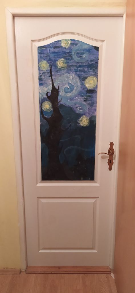 Van Gogh, door, pictures, sky, night sky, stars Door Paintings Bedroom, Painting Ideas On Door, Cool Door Painting Ideas Bedroom, Door Ideas For Bedroom, Drawing On Doors Ideas, Door Painting Ideas Creative, Painting On Door, Door Art Bedroom Paint, Door Art Bedroom