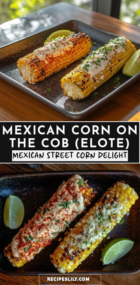 I can't get enough of this mouthwatering Mexican street corn, or elote! Grilled to perfection, it’s slathered in creamy sauces, and topped with tangy cheese and spices. Perfect for summer barbecues or a tasty snack any time! Recipe Mexican Street Corn, Best Street Corn Recipe, Joanna Gaines Street Corn, Mexican Corn For Tacos, Mexican Street Corn In Oven, Mexican Camping Meals, Mexican Bbq Ideas, Mexican Potluck Ideas, Elote Corn Recipe