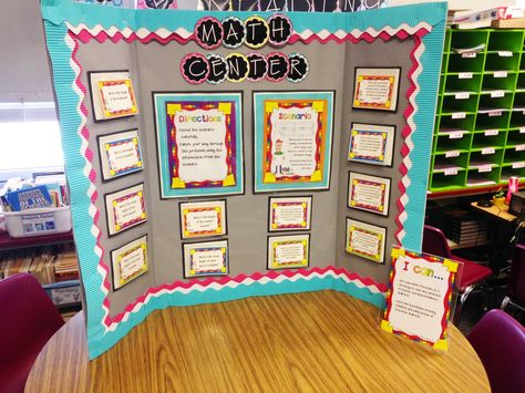 Musings from the Middle School: Making a Center Board- use a trifold board to make a portable center and task card holder. Tri Fold Poster Board, Trifold Board, Tri Fold Poster, Project Poster, Diy Poster, Library Chair, Poster Decorations, Board Template, Board Designs