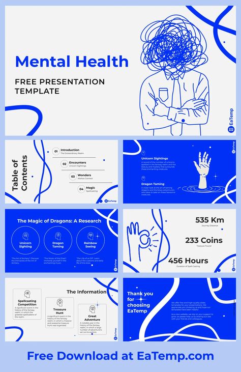 EaTemplates: Modern Mental Health PowerPoint Template

Stunning and professional PowerPoint template for therapists, counselors, and mental health professionals. This template features a modern design with calming colors and plenty of resources to help you create engaging presentations. Try it Pdf Presentation Design, Figma Presentation Template, Slides Design Presentation, Study Poster Design, Editorial Presentation, Slide Deck Design, Luxury Catalogue, Health Graphic Design, Presentation Design Ideas