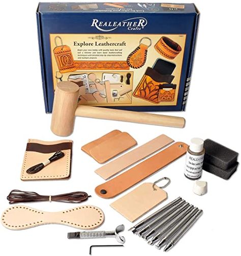 Amazon.com: Realeather Explore Leathercraft Kit, Includes Instructions and Materials for Projects Leather Sewing Kit, Key Tools, Leather Kits, Leather Working Tools, Diy Wallet, Leather Carving, Stamping Tools, Business Card Case, Basic Tools