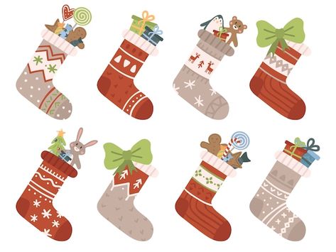 Stocking Illustration, Socks Illustration, Winter Stockings, Santa Pajamas, Xmas Jumpers, Santa Stocking, Santa Helper, Xmas Stockings, Xmas Holidays