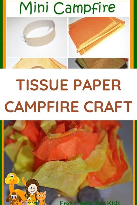 Camping craft with tissue paper Paper Campfire, Campfire Crafts For Kids, Craft With Tissue Paper, Crafts For Kids Construction Paper, Halloween Paper Crafts For Kids, Tissue Paper Crafts For Kids, Christmas Paper Crafts For Kids, Easy Construction Paper Crafts, Fun Summer Crafts For Kids