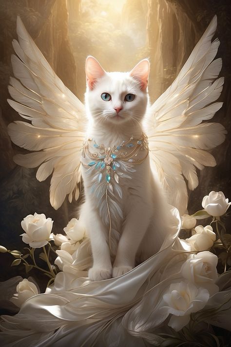 Gato Angel, Magic Cat, Cat Christmas Gift, Cat Hacks, Animal Portraits Art, Magical Things, Angel Cat, Disney Animals, Cat Photography