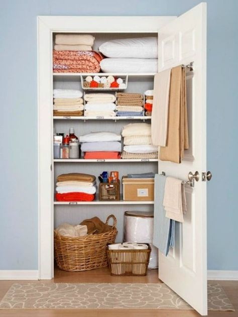 Anatomy of A Linen Closet--Organization and Style | ConfettiStyle Office Closet Ideas, Small Linen Closets, Organiser Son Dressing, Airing Cupboard, Closet Hacks, Clever Organizer, Linen Cupboard, Linen Closet Organization, Bathroom Closet