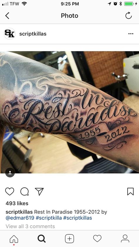 Tattoo Ideas Rest In Peace, Rest In Paradise Tattoos, Rest In Peace Tattoos, Peace Tattoos, Dove Tattoos, Paradise Tattoo, Mother Tattoos, Memorial Tattoo, Word Tattoos