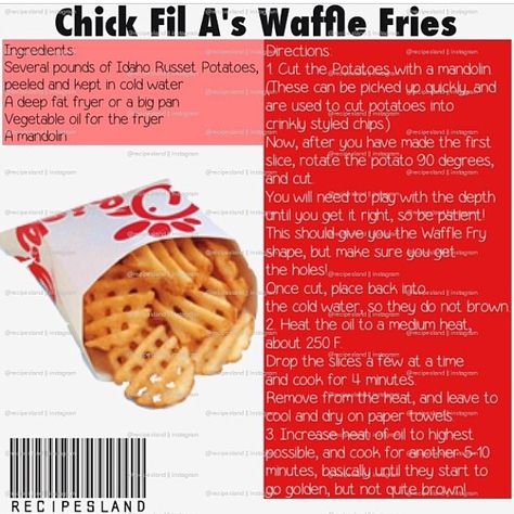 recipesland's photo on Instagram Chick Fil A Fries, Chick Fil A Recipe, Deep Fat Fryer, Waffle Fries, Fire Food, Fries Recipe, Cooking For Two, Russet Potatoes, Chick Fil A