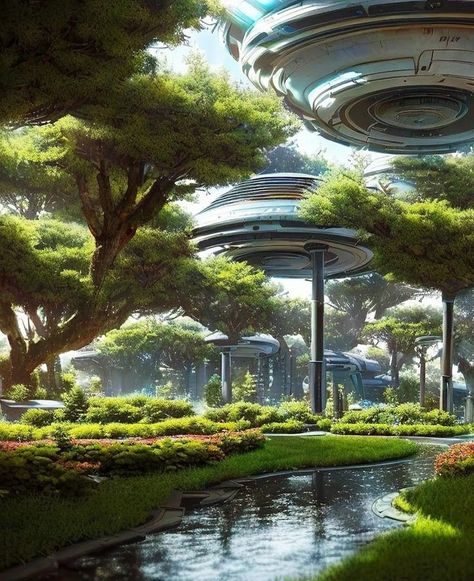 Futuristic City Utopia, Biophilic Architecture, Sci Fi Architecture, Solar Punk, Sci Fi Landscape, Future Cities, Eco City, Sci Fi City, Green City