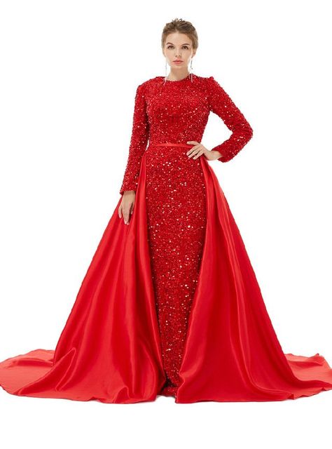 Baju Kahwin, Red Mermaid, Sequin Prom Dress, Mermaid Sequin, Long Sleeve Prom, Satin Long Sleeve, Dress Stores Online, Long Sleeve Sequin, Satin Prom Dress