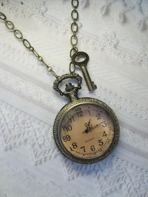 Antique Pocket Watch, Pocket Watch Necklace, Skeleton Watches, Old Clocks, What Time Is It, Steampunk Jewelry, Key To My Heart, What Time Is, Through The Looking Glass