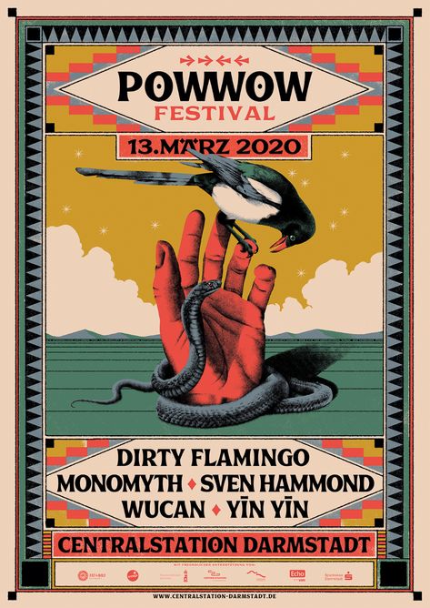 POWWOW Festival 2020 - Max Loeffler Illustration Instagram Poster, Rock Poster Art, Festival Flyer, Music Festival Poster, Flyer Design Inspiration, Folk Festival, Festival Poster, Design Brochure, Rock Posters