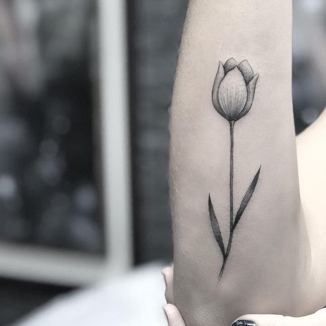 • tulipa • blackwork • Lotusblume Tattoo, Small Dragonfly Tattoo, Tiny Flower Tattoos, Tulip Tattoo, Rose Tattoos For Men, Lavender Tattoo, Pin Up Tattoos, Tattoo Style Drawings, Tattoo Feminina