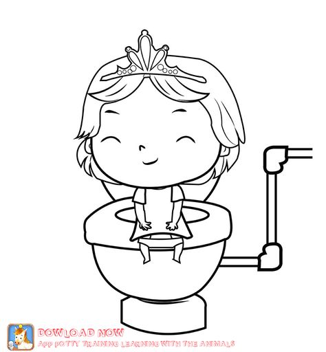 Potty training coloring page. girl. Part of a Fun potty training app that teaches kids how to use the potty DOWLOAD: iphone: https://itunes.apple.com/us/app/potty-training-learning-animals/id600570351?mt=8 android: https://play.google.com/store/apps/details?id=org.camila.animaltraining potty training ideas with the app: potty training learning with animals: #pottytraininggirls #potty training girls Potty Painting Ideas, Potty Training Coloring Pages, Potty Training Printable, Potty Party, Learning Animals, Potty Training Books, Train Clipart, Potty Training Girls, Training Ideas