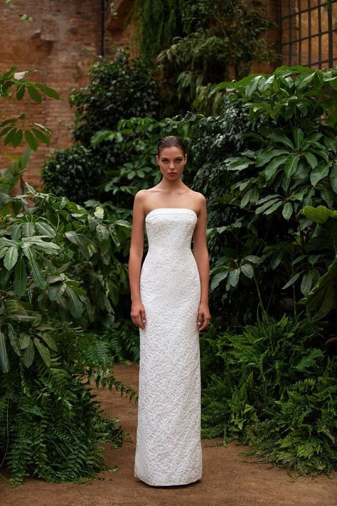 Beauty And The Beast Wedding Dresses, Liz Martinez, Strapless Lace Wedding Dress, Column Wedding Dress, Wedding Dress Alterations, Glass Wedding, Minimalist Wedding Dresses, White Wedding Dress, Back Wedding Dress