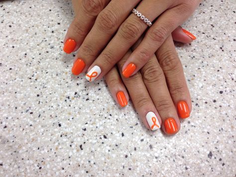 Leukemia Awareness in honor of my Mami's battle. Ms Awareness Nails, Ms Nails, Powder Dipped Nails, Ribbon Nails, Awareness Nails, Awareness Tattoo, Nails Orange, Country Nails, Ms Awareness