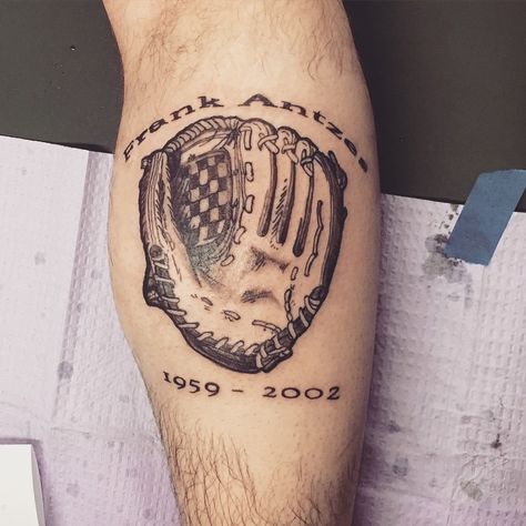 Baseball Glove Tattoo, Edward Lewis, Memorial Tattoo Designs, Famous Tattoos, Tattoo For Son, Memorial Tattoo, Memorial Tattoos, Baseball Glove, S Tattoo