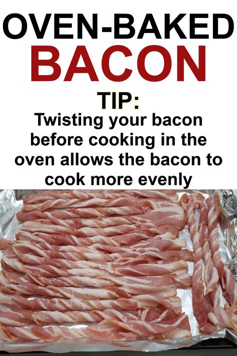 Making bacon recipes? Oven Baked Bacon Cooking Tip for twisted bacon Bacon In Oven Parchment Paper, Spiral Bacon In Oven, Twist Bacon In Oven, Simple Bacon Recipes, Twisted Bacon In Oven, Baked Bacon In The Oven, Make Bacon In The Oven, Ways To Cook Bacon, Oven Fried Bacon