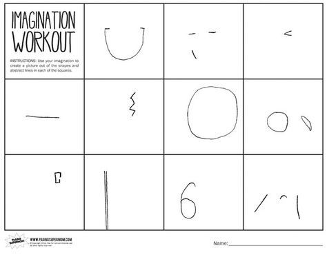 Imagination Workout Printable | Paging Supermom Art Starters, Art Worksheets Printables, Workout Printable, Art Sub Lessons, Art Sub Plans, Art Handouts, Printable Workout, Creative Imagination, Creativity Exercises