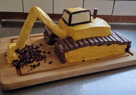 Excavator Cake, Digger Cake, Construction Birthday Cake, Construction Theme Birthday Party, Construction Cake, 4th Birthday Cakes, Construction Birthday Party, Cake Kids, Construction Party