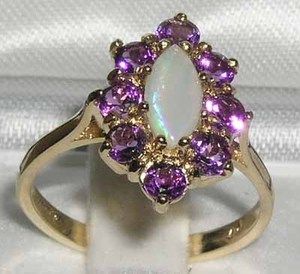 Opal and Amethyst ring. So pretty! Cluster Ring Set, Amethyst Ring Engagement, Precious Opal, Floral Ring, Amethyst Cluster, February Birth Stone, Natural Opal, White Opal, Flower Ring