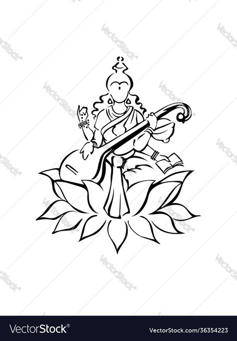 Hindu God Outline, Saraswati Goddess Paintings Abstract, Saraswati Goddess Paintings Sketch, Saraswati Goddess Drawing, Saraswati Goddess Paintings, Vedic Culture, Saraswati Painting, Goddess Of Knowledge, Saraswati Mata