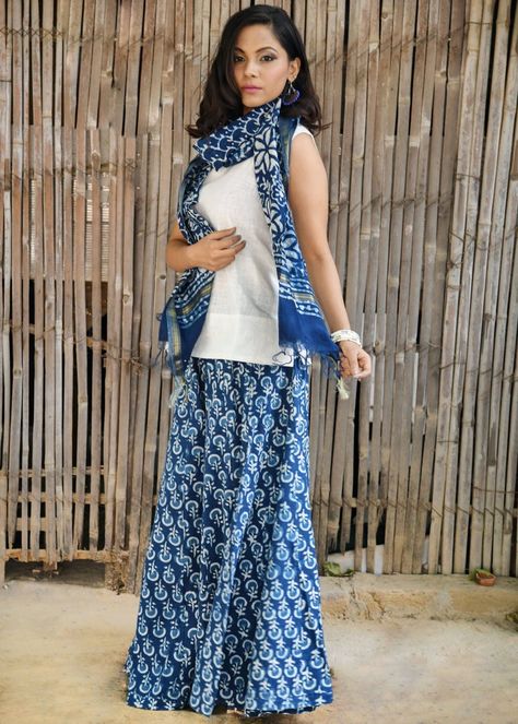 Kurti Skirt Outfit, Blue Plazo Outfit, Short Top With Plazo, Short Kurti With Skirt, Skirt Top Indian Outfit Casual, Long Skirt Outfits Indian Casual, Long Skirt Outfits Indian, Indian Collage, Indian Skirt And Top