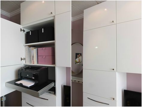 BESTA storage with doors was exactly what the Marshalleck family needed to keep their work and play items close at hand – but out of sight! Kids Craft Organization, Ikea Office Storage, Storage With Doors, Besta Storage, Small Bedroom Hacks, Ikea Home Tour, Ikea Linnmon, Printer Storage, Besta Ikea