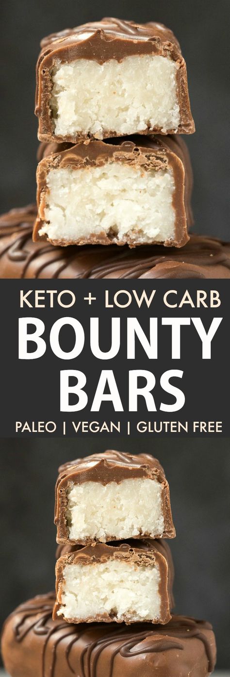 These Homemade Keto BOUNTY Bars are even BETTER than the original! Chocolate and coconut combined in this quick and easy candy bar copycat made with 4 ingredients- NO sugar, low carb and nut-free! It only takes 5 minutes too! #ketodessert #chocolatecoconut #fatbombs #ketorecipes #ketogenicdessert Keto Mounds Bars, Keto Bounty Bars, Mounds Bars, Bounty Bars, Coconut Bar, Homemade Candy Bars, Chocolate And Coconut, Ketogenic Desserts, Keto Bars