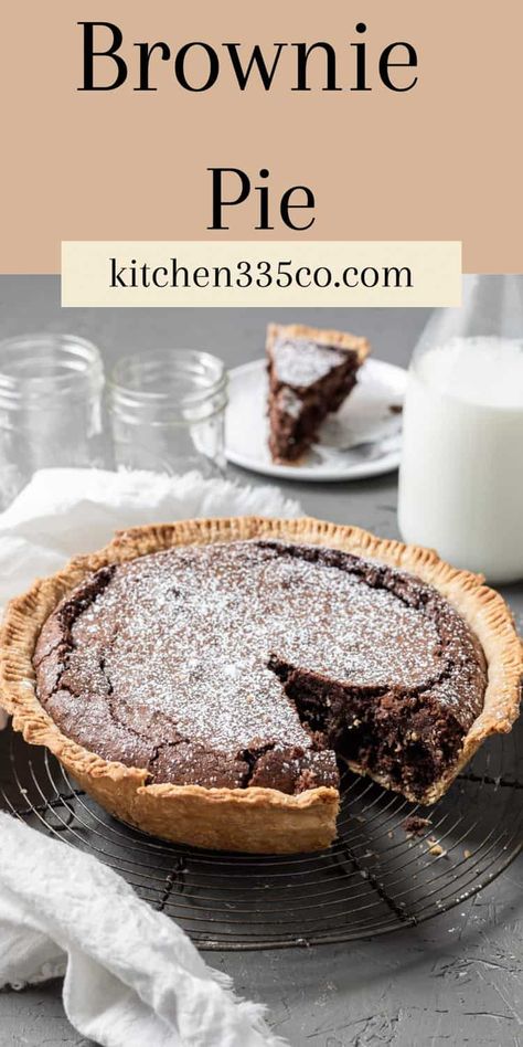 Brownie Pie has a flaky, buttery homemade pie crust filled with a gooey brownie batter. It is a versatile dessert that can be served warm or cold, and can be enjoyed on its own or paired with whipped cream, ice cream, or fresh berries. Pie Filling Ideas, Boba Cart, Chocolate Brownie Pie, Whipped Cream Ice Cream, Interesting Desserts, Brownie Pie Recipe, Chewy Brownies Recipe, Classic Brownies Recipe, Flaky Pie Crust Recipe