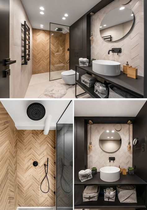 Design Interior Baie, Makeover Kamar Mandi, Bathroom Features, Decor Baie, Small Bathroom Makeover, Loft Interiors, Chevron Patterns, Feature Tiles, 아파트 인테리어