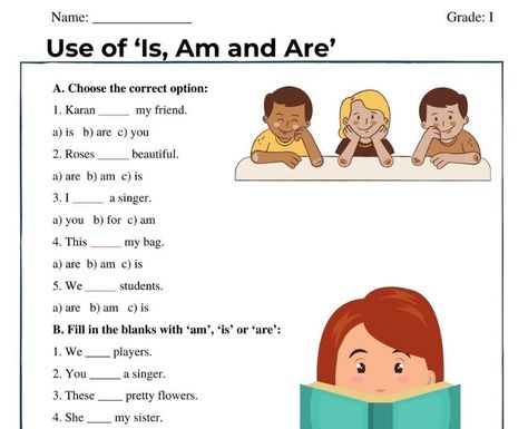 Class 1english Worksheet, Use Of Is Am Are Worksheet, Am Is Are Worksheets, Is Am Are Worksheets, Worksheet Grade 1, Pronoun Activities, Worksheets For Class 1, English Grammar For Kids, Grammar For Kids