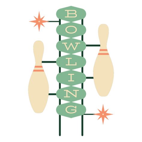 Sign retro bowling PNG Design Bowling Logo Design, Retro Bowling Alley Aesthetic, Bowling Illustration, Bowling Poster, Bowling Logo, Idea Lab, Bowling Design, Retro Bowling, Door Skin