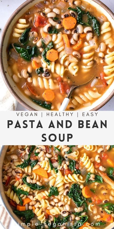 Pasta and Bean Soup with kale is an easy, 1 pot, hearty soup recipe to enjoy all year round. Change up the beans and greens to suit your taste. #healthyrecipes #veganrecipes #cleaneating #soup #kale #plantbased Veggie Soup With Pasta, Vegan Crockpot Soup, Bean Soup With Kale, Soup Kale, Soup Recipes Healthy, Bean Soups, Soup With Kale, Vegetarian Soups, Kale Recipe