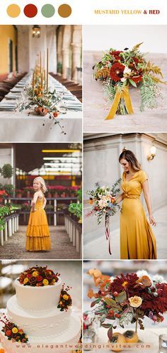 vibrant orange, mustard yellow and red fall wedding colors