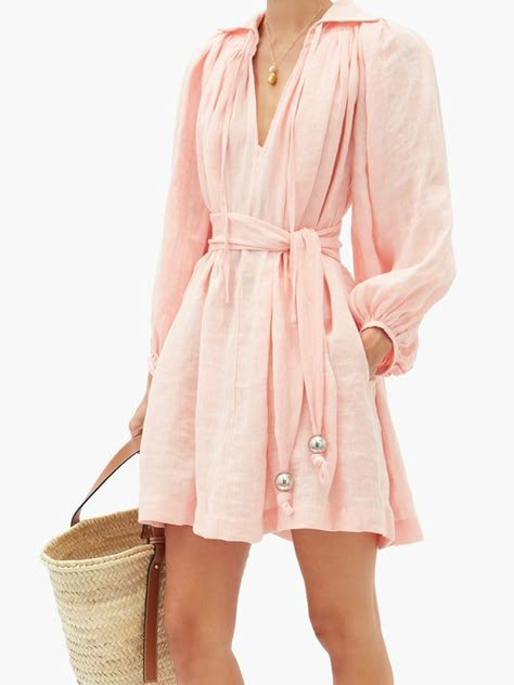 Mini Dress Pink, Romantic Mood, Lisa Marie Fernandez, Linen Mini Dress, Mode Casual, Dusky Pink, Beach Wear Dresses, Spring Outfits Women, Pink Linen