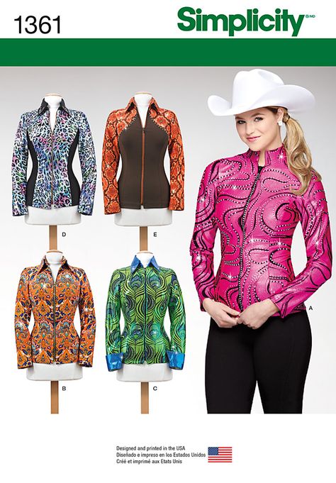 Simplicity Misses' Knit Equestrian Performance Shirt 1361 Rodeo Queen Clothes, Horsemanship Shirt, Showmanship Jacket, Western Show Clothes, Melinda May, Western Show Shirts, Equestrian Shirt, Horse Show Clothes, Women's Sewing Pattern