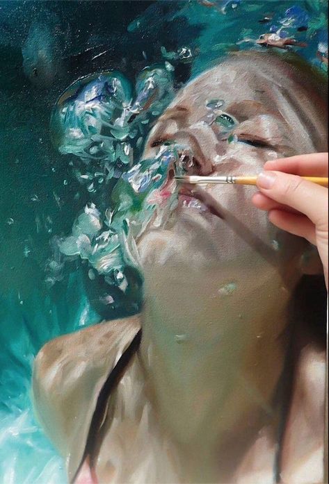 Reisha Perlmutter, Underwater Paintings, Memories Painting, Water Artists, Oil Painting For Beginners, Underwater Painting, Hyper Realistic Paintings, Oil Painting Inspiration, Underwater Art