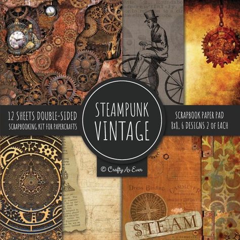 Vintage Steampunk Scrapbook Paper Pad 8x8 Scrapbooking Kit for Papercrafts, Cardmaking, DIY Crafts, Old Retrofuturistic Theme, Vintage Design (Paperback) - Walmart.com Steampunk Tags, Steampunk Classroom, Origami Invitations, Steampunk Birthday, Steampunk Scrapbooking, Steampunk Scrapbook, Steampunk Cards, Steam Machine, Steampunk Crafts