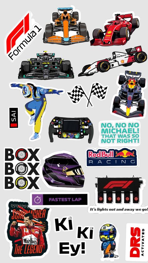 F1 Stickers Printable, Formula 1 Gift Ideas, Car Stickers Aesthetic, Formula 1 Stickers, Stickers F1, F1 Artwork, F1 Stickers, Retro Helmet, Diy Phone Case Design