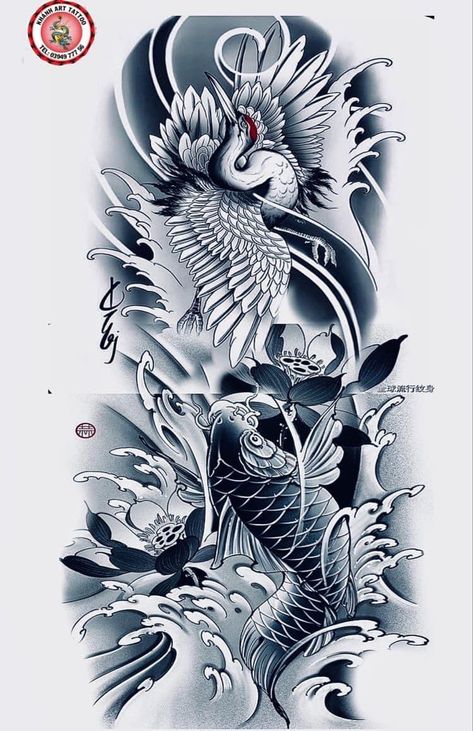 Dragon Koi Tattoo Design, Samurai Tattoo Sleeve, Koi Tattoo Sleeve, Colored Tattoo, Dragon Tattoo Sketch, Full Hand Tattoo, Colored Tattoo Design, Tattoo Japanese Style, Koi Tattoo Design