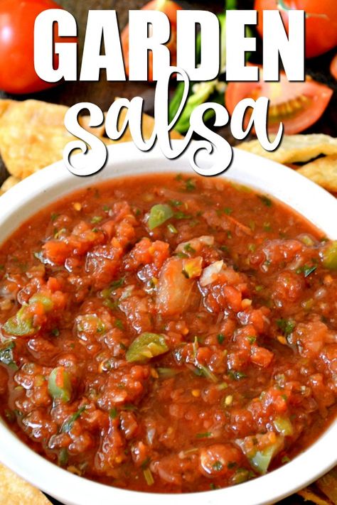 Fresh Salsa Recipe Homemade, Garden Salsa Recipe, Tomato Salsa Recipe Fresh, Garden Fresh Salsa, Best Salsa Recipe, Garden Salsa, Summer Dip, Slow Cooker Salsa Chicken, Slow Cooker Salsa