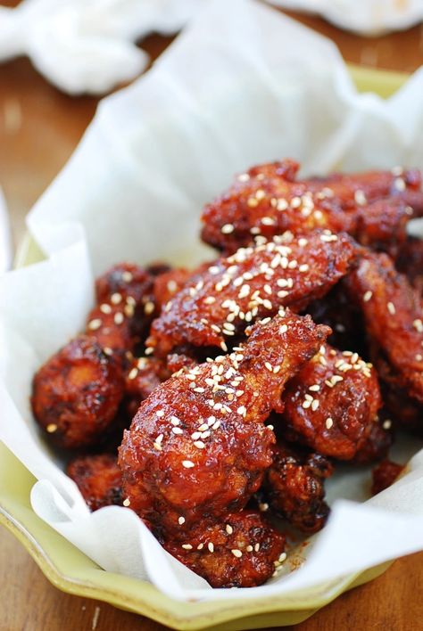 Yangnyeom Chicken (Spicy Korean Fried Chicken)  on We Heart It Spicy Wings Recipe, Yangnyeom Chicken, Korean Chicken Wings, Korean Fried Chicken Recipe, Spicy Fried Chicken, Korean Chicken, Fitness Recipes, Sweet And Spicy Sauce, Spicy Korean