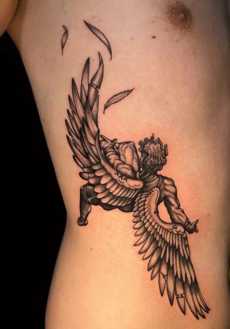 Coinciding Tattoos, Icarus Tattoo Traditional, Icarus Tattoo Thigh, Icarus Tattoo Back, Daedalus And Icarus Tattoo, Icarus Leg Tattoo, Fall Of Icarus Tattoo Design, Fall Of Lucifer Tattoo, Paradoxical Tattoo