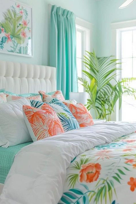 Summer Bedrooms, Tropical Room Ideas, Remodeling Checklist, Summer Bedroom Decor, Preppy Bohemian, Dream Bedroom Inspiration, Summer Bedroom, Tropical Bedrooms, Sophisticated Bedroom